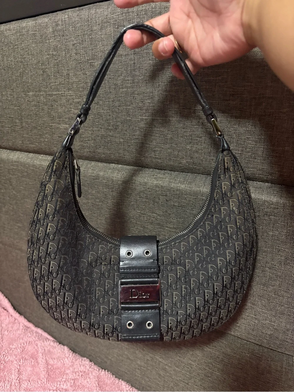 Dior Black Trotter Monogram Croissant Shoulder Bag